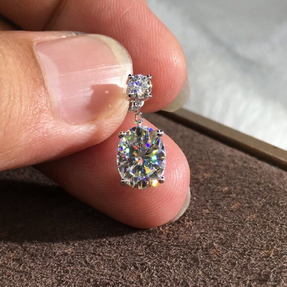 Shiny Big Oval Zircon Silver Plated Drop Earrings for Women, VP1011 - Picture 4 of 5